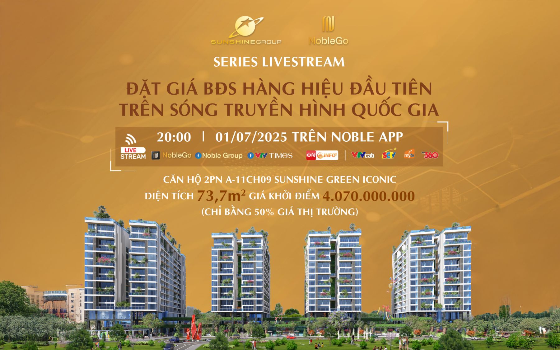 Sunshine Group livestream đặt giá căn hộ vào 1/7 chỉ với giá khởi điểm bằng 50% giá thị trường